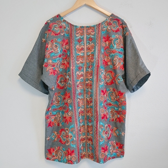 Umgee Women's Embroidered Short Sleeve Top Plus Size 2XL Boho Lagenlook - Picture 7 of 7